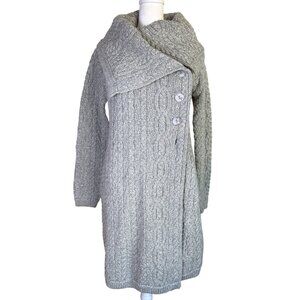 Aran Crafts Womens Sweater Medium Gray Chunky Collar Coat Merino Wool Cardigan